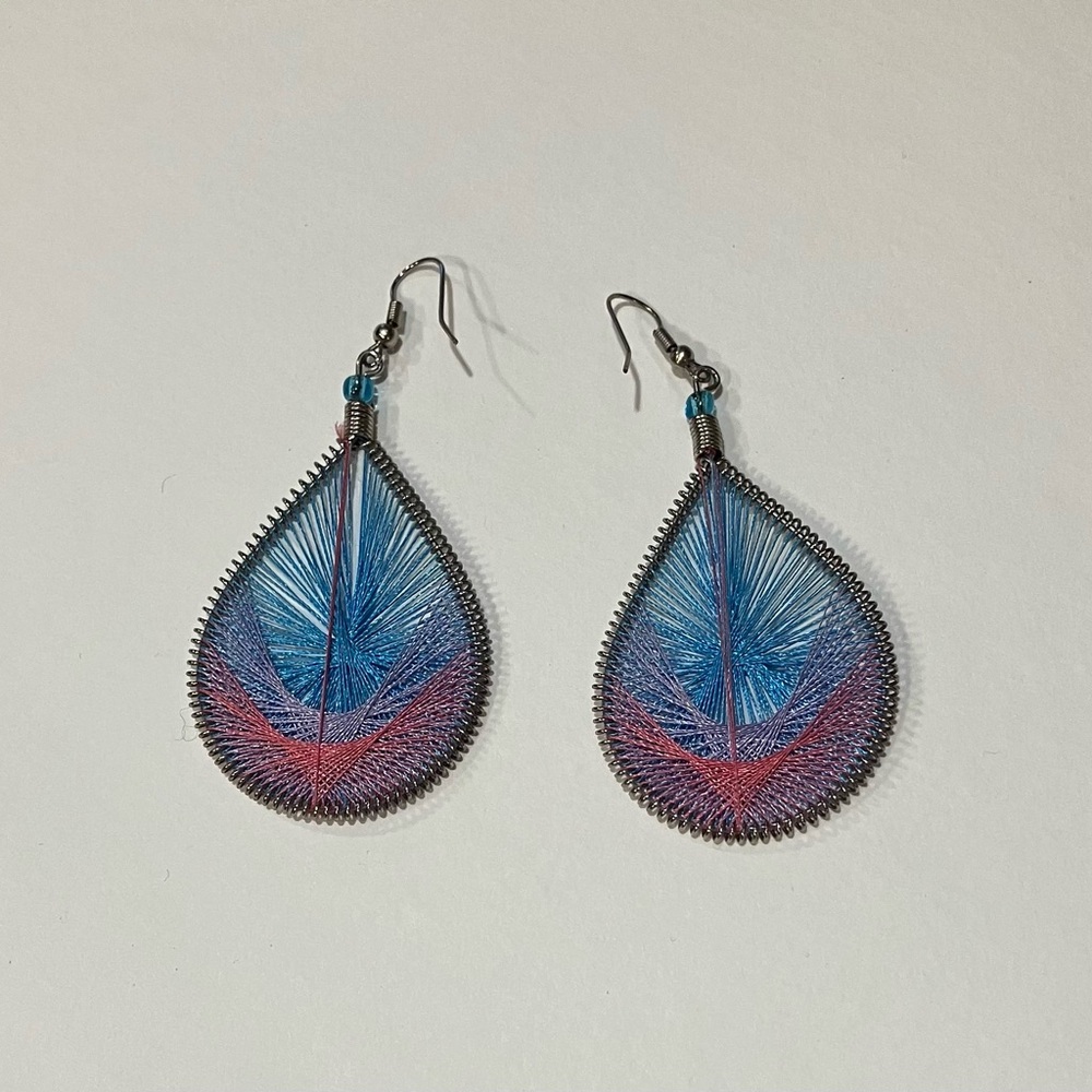 Blue and Pink Teardrop Earrings
